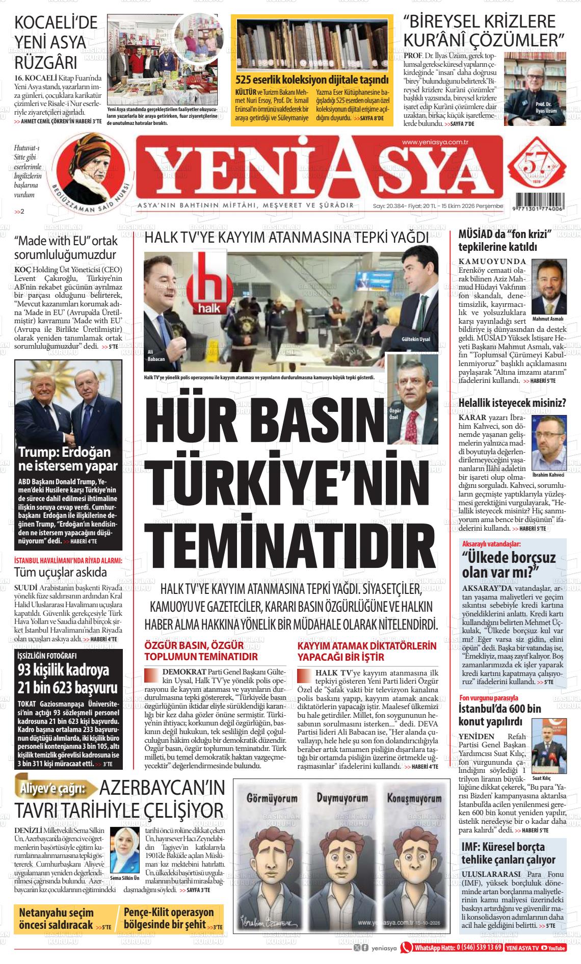 YENİ ASYA manşet