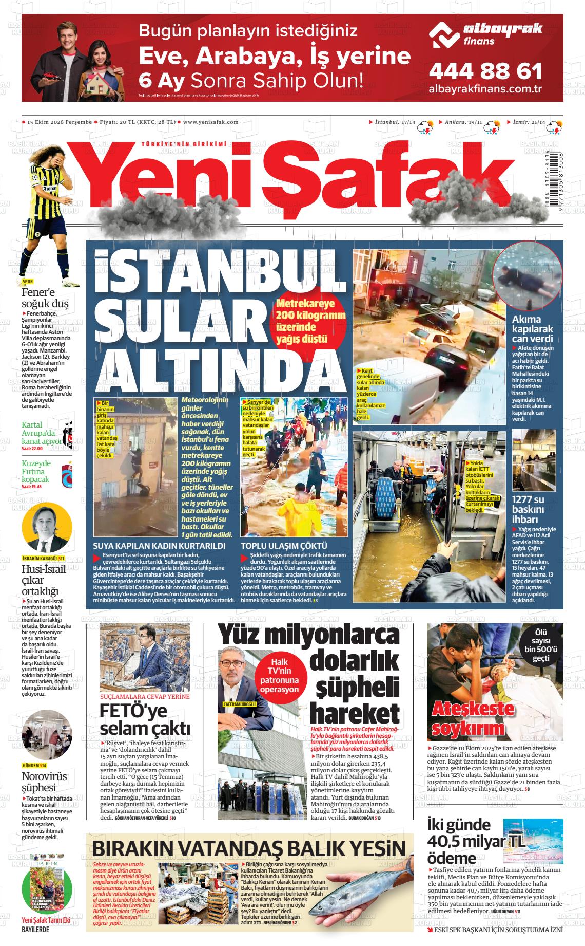 YENİ ŞAFAK manşet
