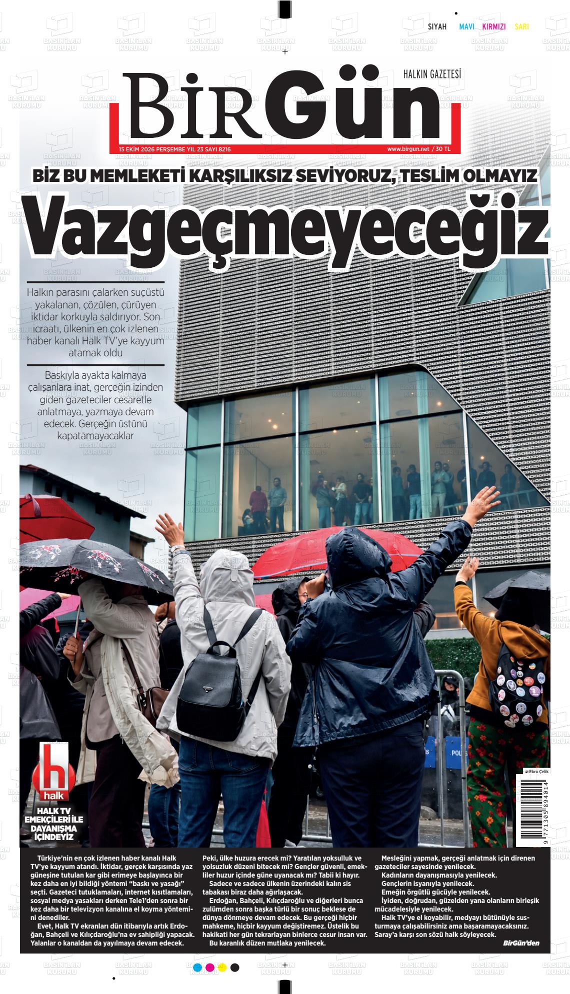 HALKIN GAZETESİ BİRGÜN manşet