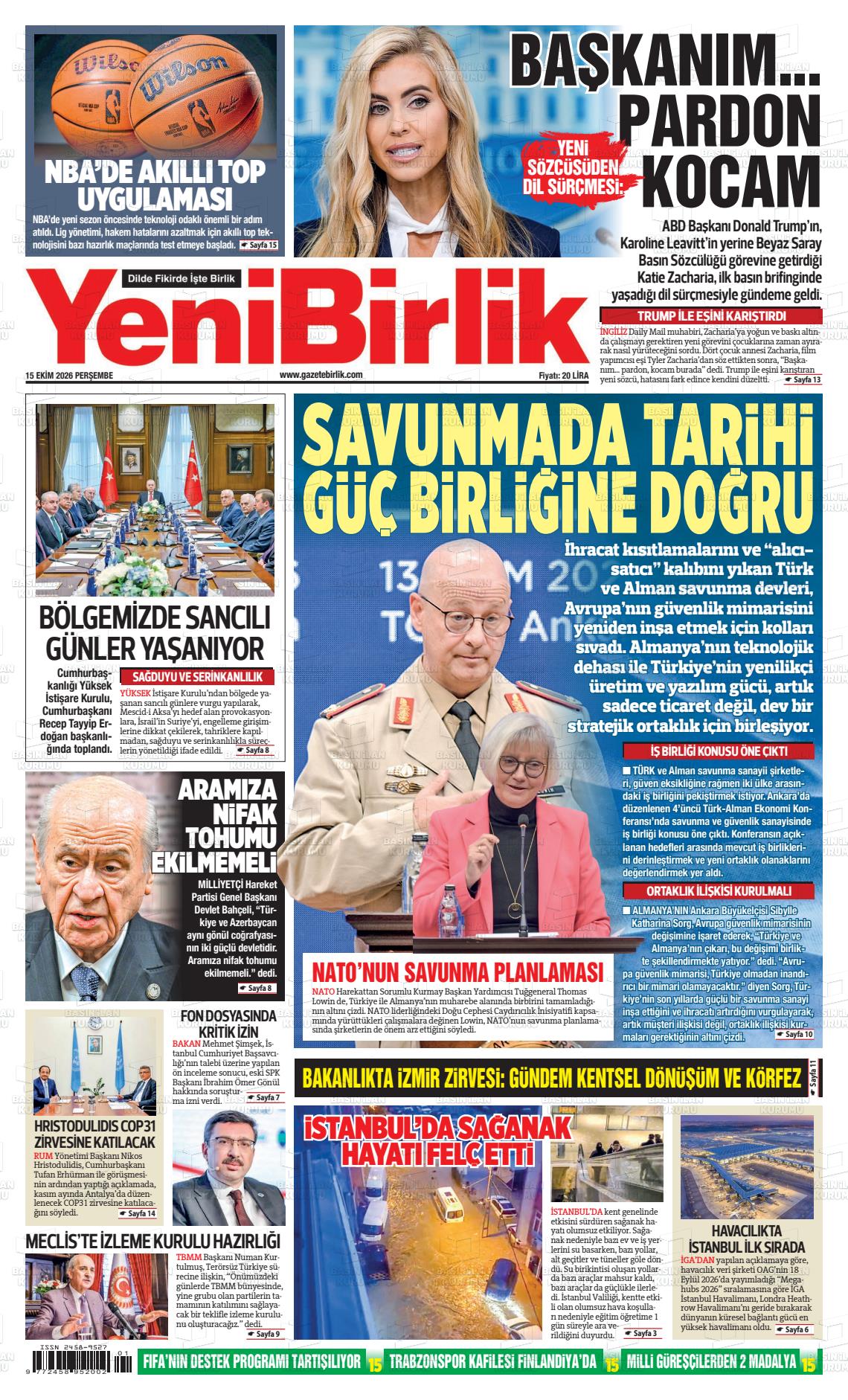 YENİ BİRLİK manşet